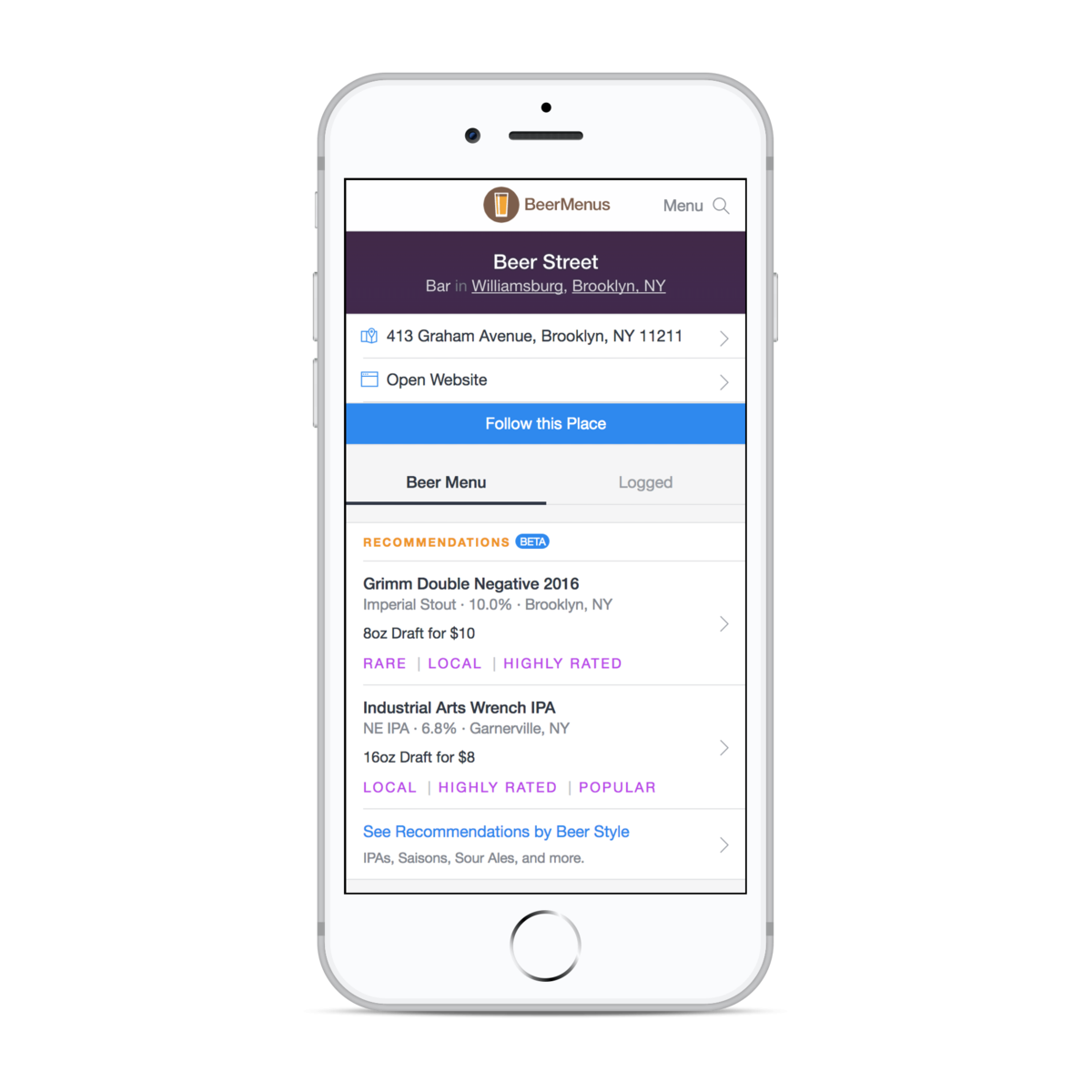 BeerMenus Beer Recommendations BETA